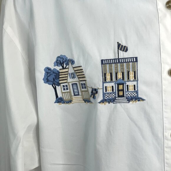 Vintage Womens Coastal Seaside Nantucket Button Up Top 16 Embroidered Lighthouse - Picture 4 of 10